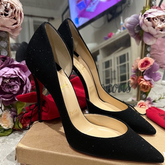 SOLD!!!! Authentic Christian Louboutin black glitter 42 Iriza 100 pumps heels - Picture 5 of 14